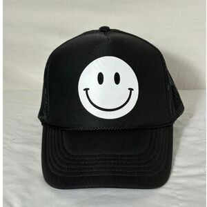 Trucker Hat Unisex Happy Face Black/White Adjustable Breathable
